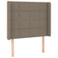 sengegavl med LED-lys 103x16x118/128 cm stof gråbrun