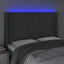 sengegavl med LED-lys 147x16x118/128 cm stof mørkegrå