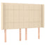 sengegavl med LED-lys 147x16x118/128 cm stof cremefarvet