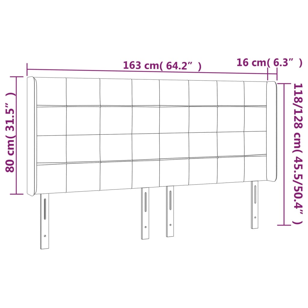 sengegavl med LED-lys 163x16x118/128 cm stof mørkegrå