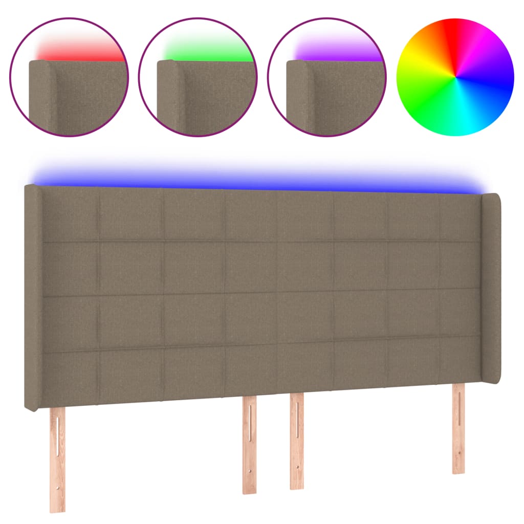 sengegavl med LED-lys 163x16x118/128 cm stof gråbrun