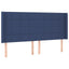 sengegavl med LED-lys 163x16x118/128 cm stof blå