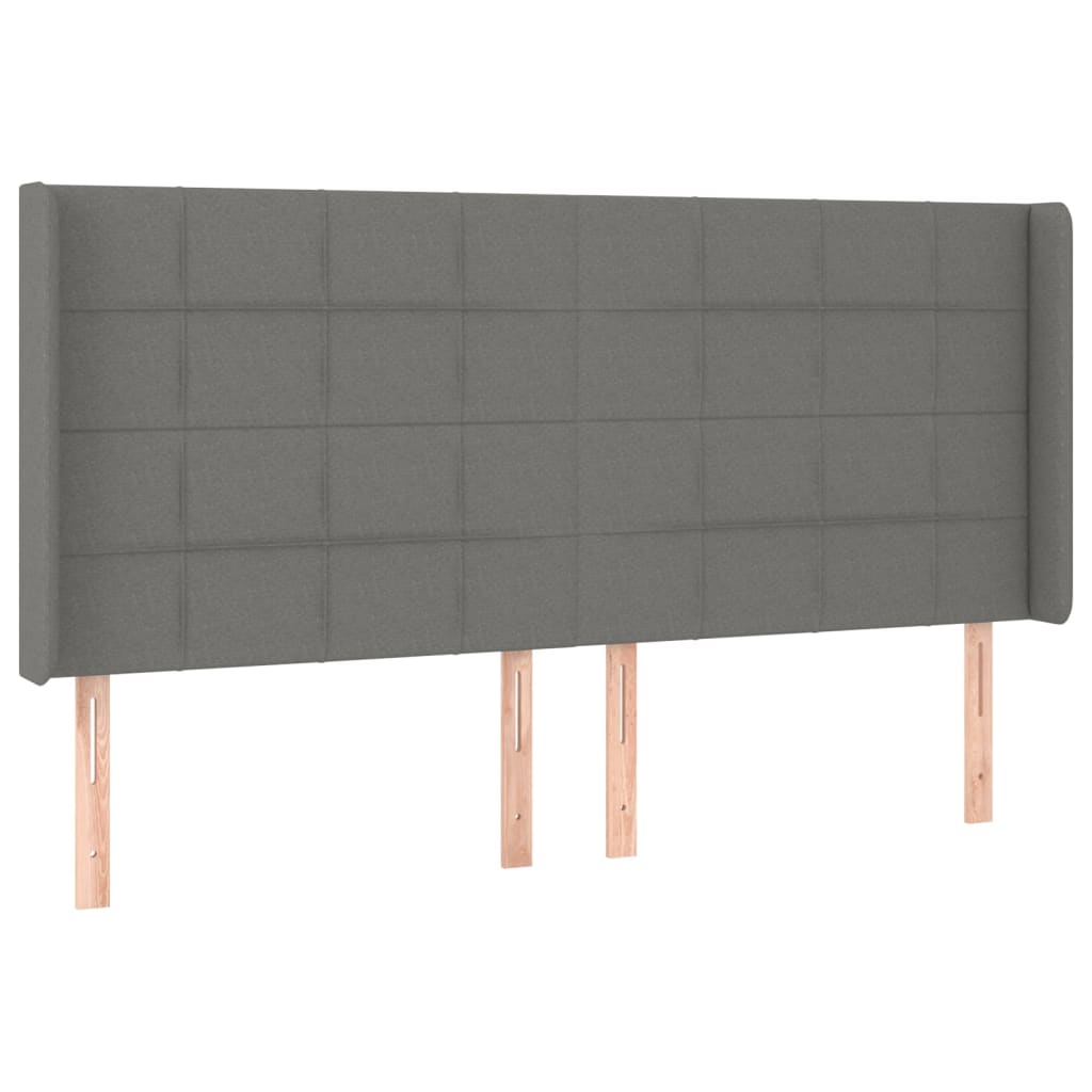 sengegavl med LED-lys 183x16x118/128 cm stof mørkegrå