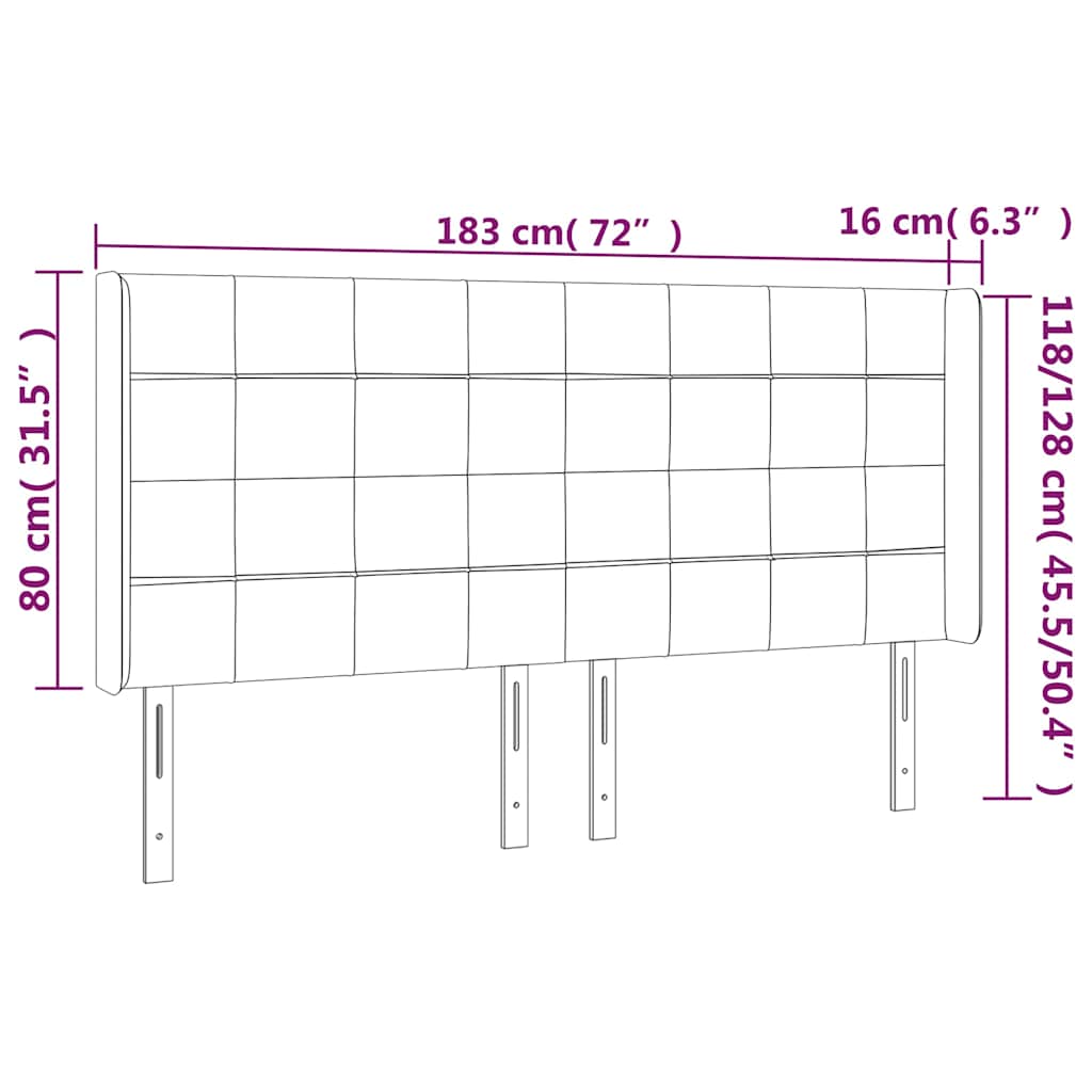 sengegavl med LED-lys 183x16x118/128 cm stof mørkebrun