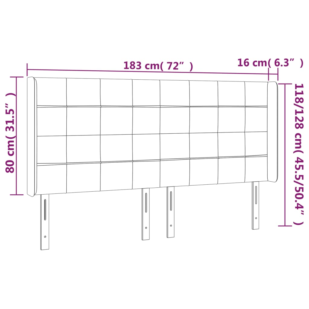 sengegavl med LED-lys 183x16x118/128 cm stof gråbrun