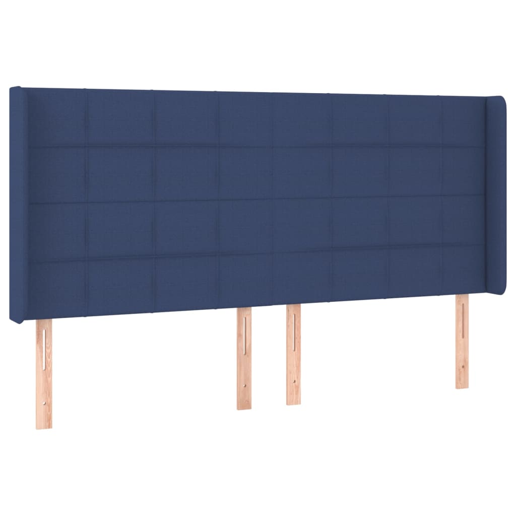 sengegavl med LED-lys 183x16x118/128 cm stof blå