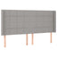 sengegavl med LED-lys 203x16x118/128 cm stof lysegrå
