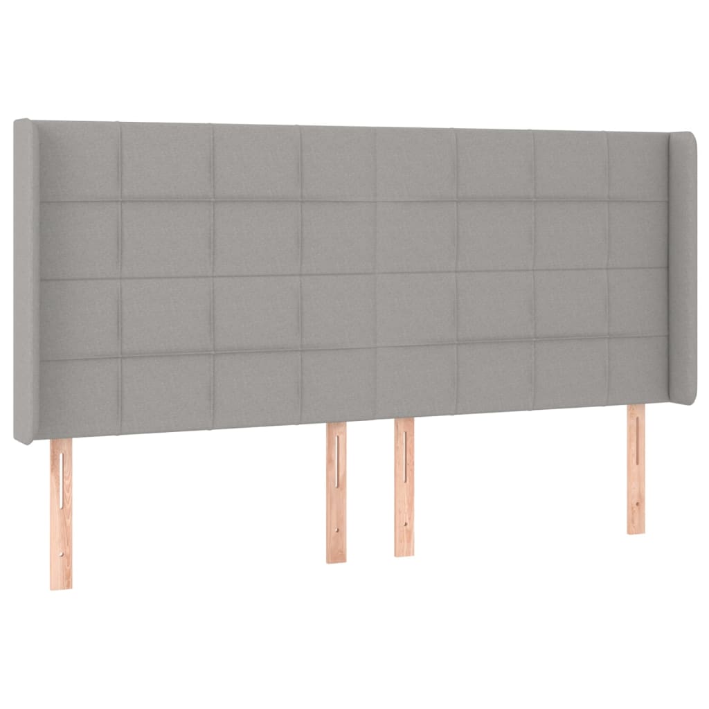 sengegavl med LED-lys 203x16x118/128 cm stof lysegrå