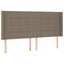 sengegavl med LED-lys 203x16x118/128 cm stof gråbrun