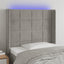 sengegavl med LED-lys 83x16x118/128 cm fløjl lysegrå