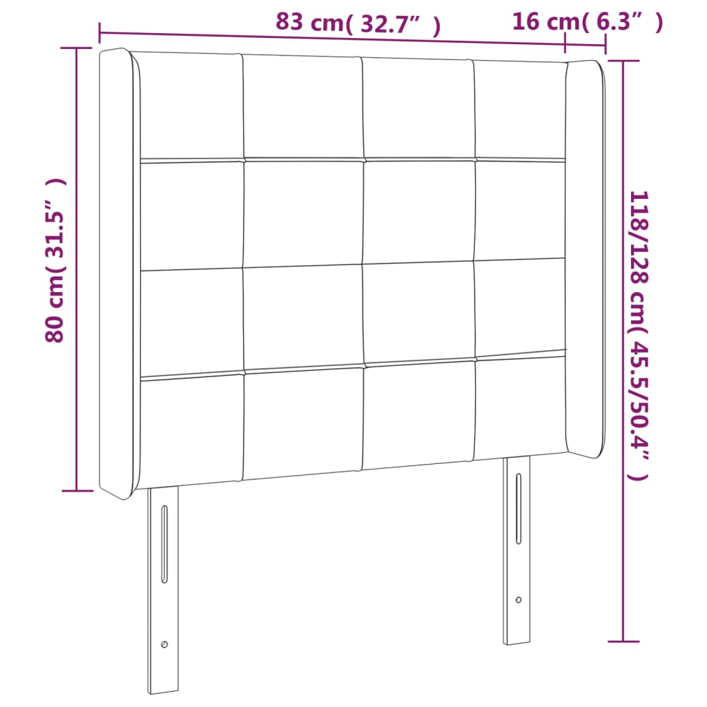 sengegavl med LED-lys 83x16x118/128 cm fløjl sort
