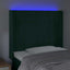 sengegavl med LED-lys 83x16x118/128 cm fløjl mørkegrøn