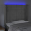 sengegavl med LED-lys 103x16x118/128 cm fløjl lysegrå