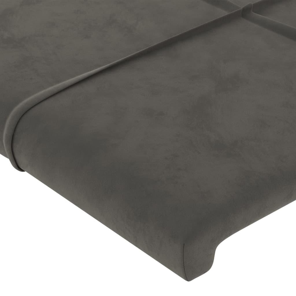 sengegavl med LED-lys 163x16x118/128 cm fløjl mørkegrå