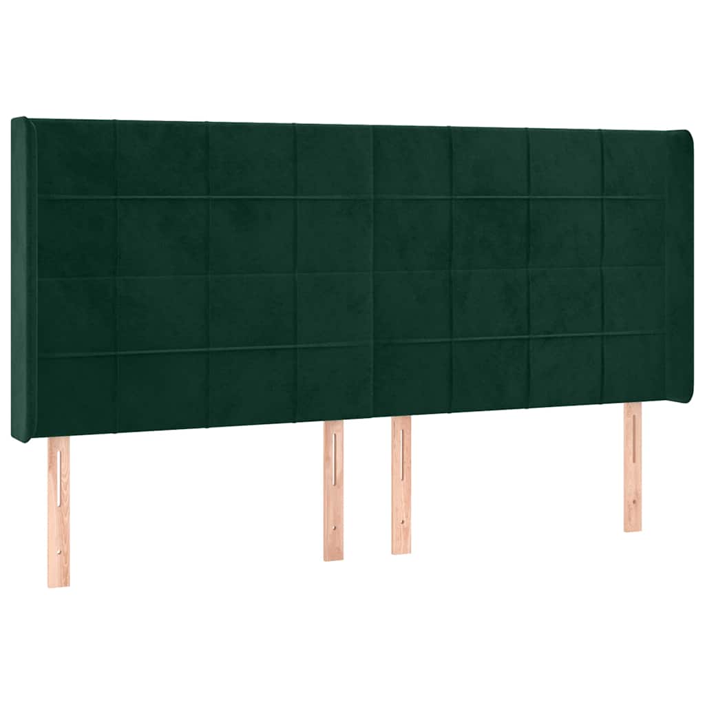 sengegavl med LED-lys 163x16x118/128 cm fløjl mørkegrøn