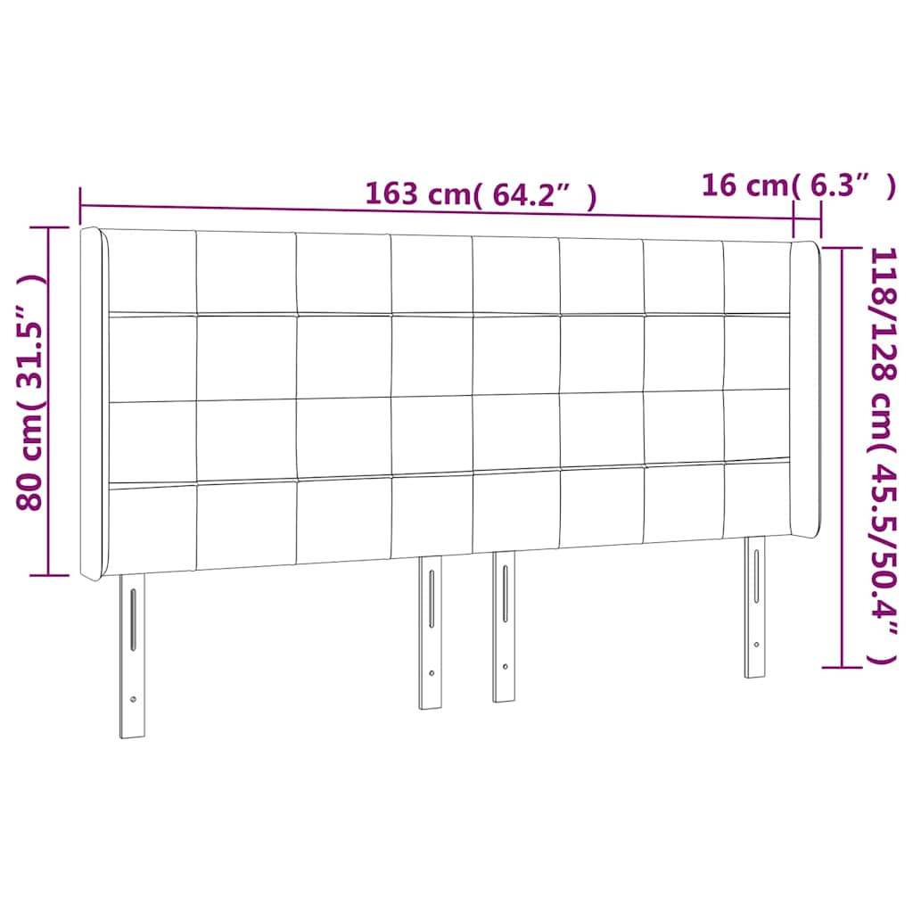 sengegavl med LED-lys 163x16x118/128 cm fløjl mørkegrøn