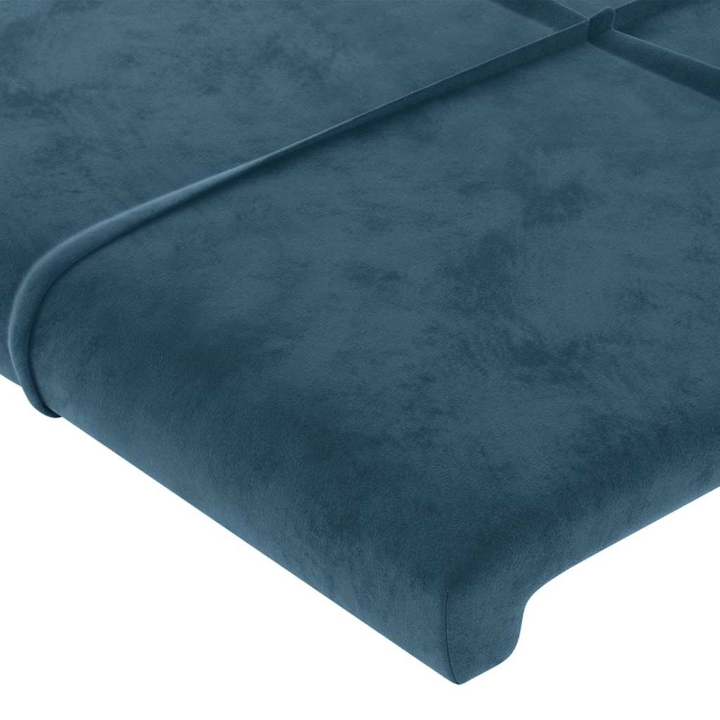 sengegavl med LED-lys 163x16x118/128 cm fløjl mørkeblå