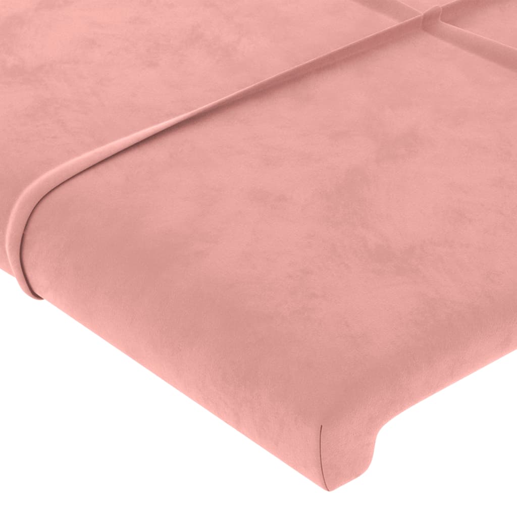 sengegavl med LED-lys 163x16x118/128 cm fløjl lyserød