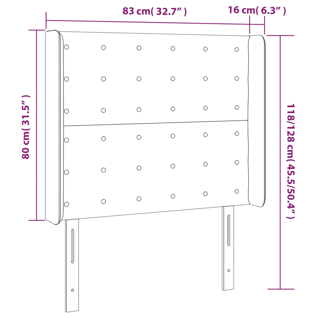 sengegavl med LED-lys 83x16x118/128 cm kunstlæder sort