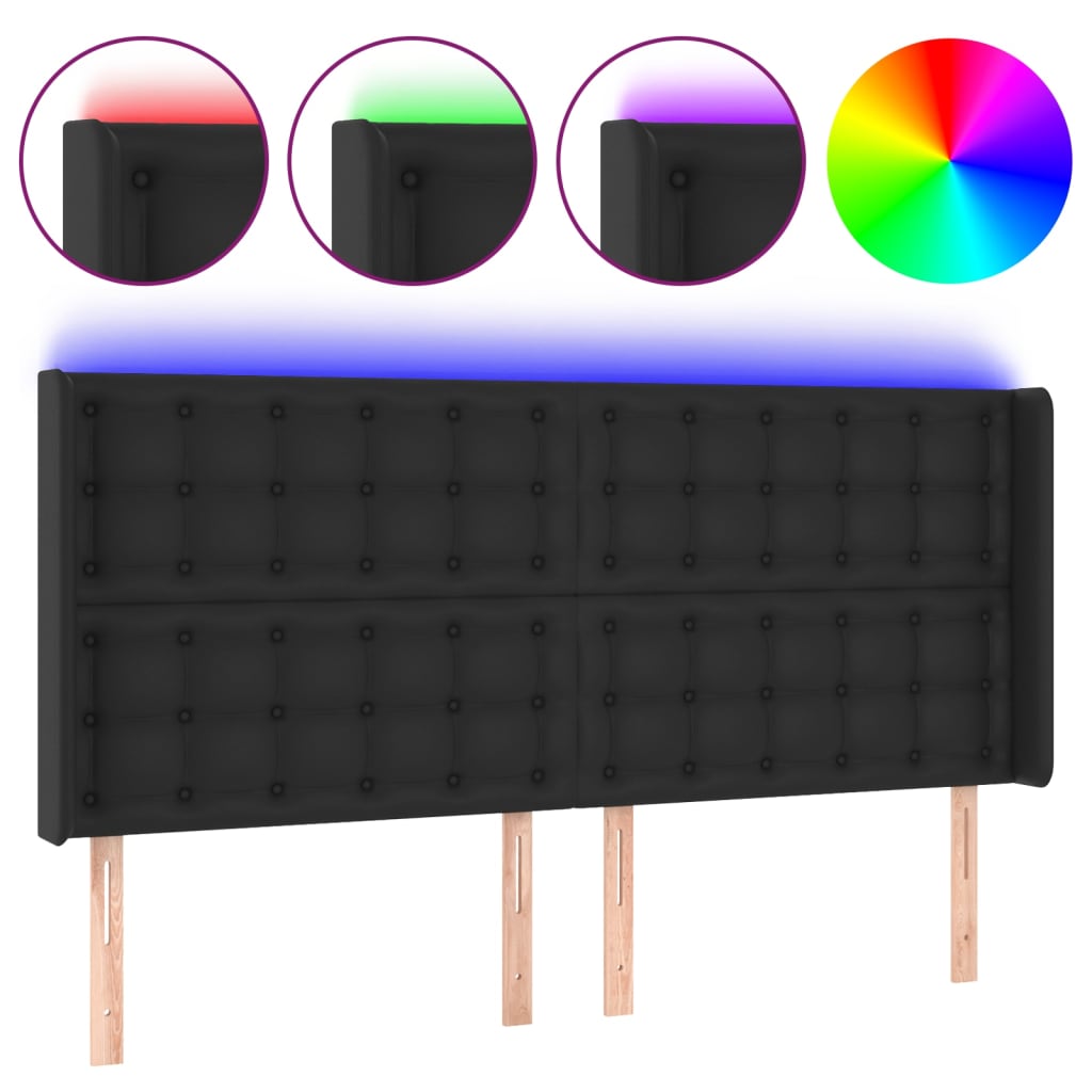 sengegavl med LED-lys 147x16x118/128 cm kunstlæder sort