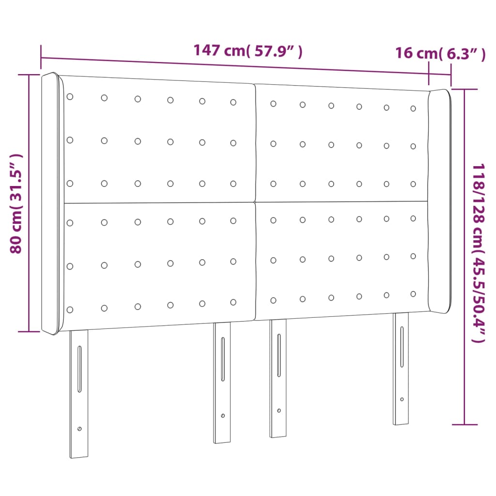 sengegavl med LED-lys 147x16x118/128 cm kunstlæder cappuccino