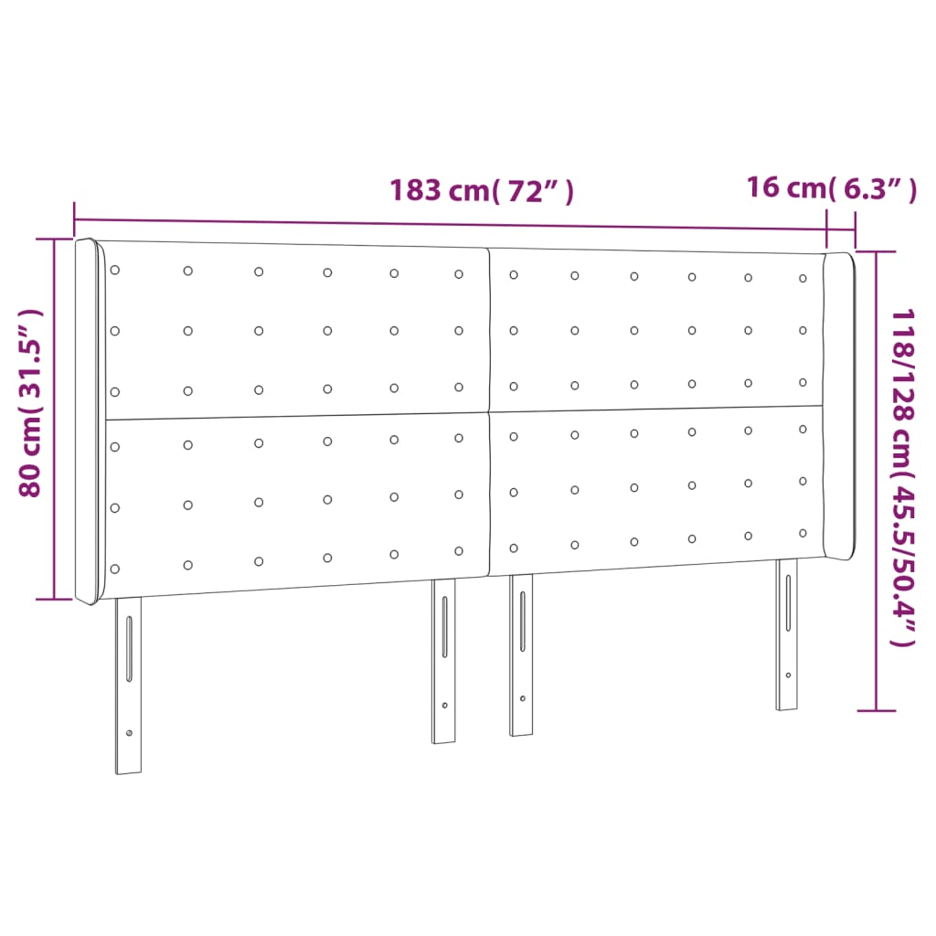 sengegavl med LED-lys 183x16x118/128 cm kunstlæder sort