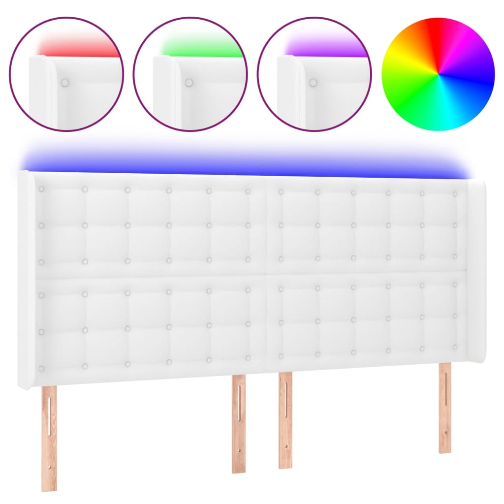 sengegavl med LED-lys 183x16x118/128 cm kunstlæder hvid