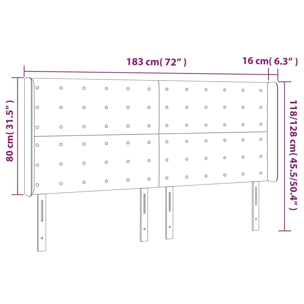 sengegavl med LED-lys 183x16x118/128 cm kunstlæder grå
