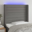 sengegavl med LED-lys 83x16x118/128 cm stof mørkegrå