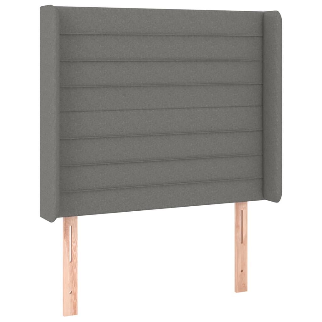 sengegavl med LED-lys 93x16x118/128 cm stof mørkegrå