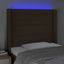 sengegavl med LED-lys 93x16x118/128 cm stof mørkebrun