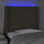 sengegavl med LED-lys 93x16x118/128 cm stof gråbrun