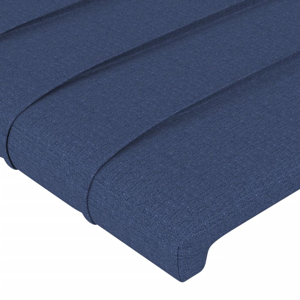 sengegavl med LED-lys 93x16x118/128 cm stof blå