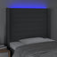 sengegavl med LED-lys 103x16x118/128 cm stof mørkegrå