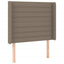 sengegavl med LED-lys 103x16x118/128 cm stof gråbrun