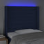 sengegavl med LED-lys 103x16x118/128 cm stof blå