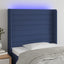 sengegavl med LED-lys 103x16x118/128 cm stof blå