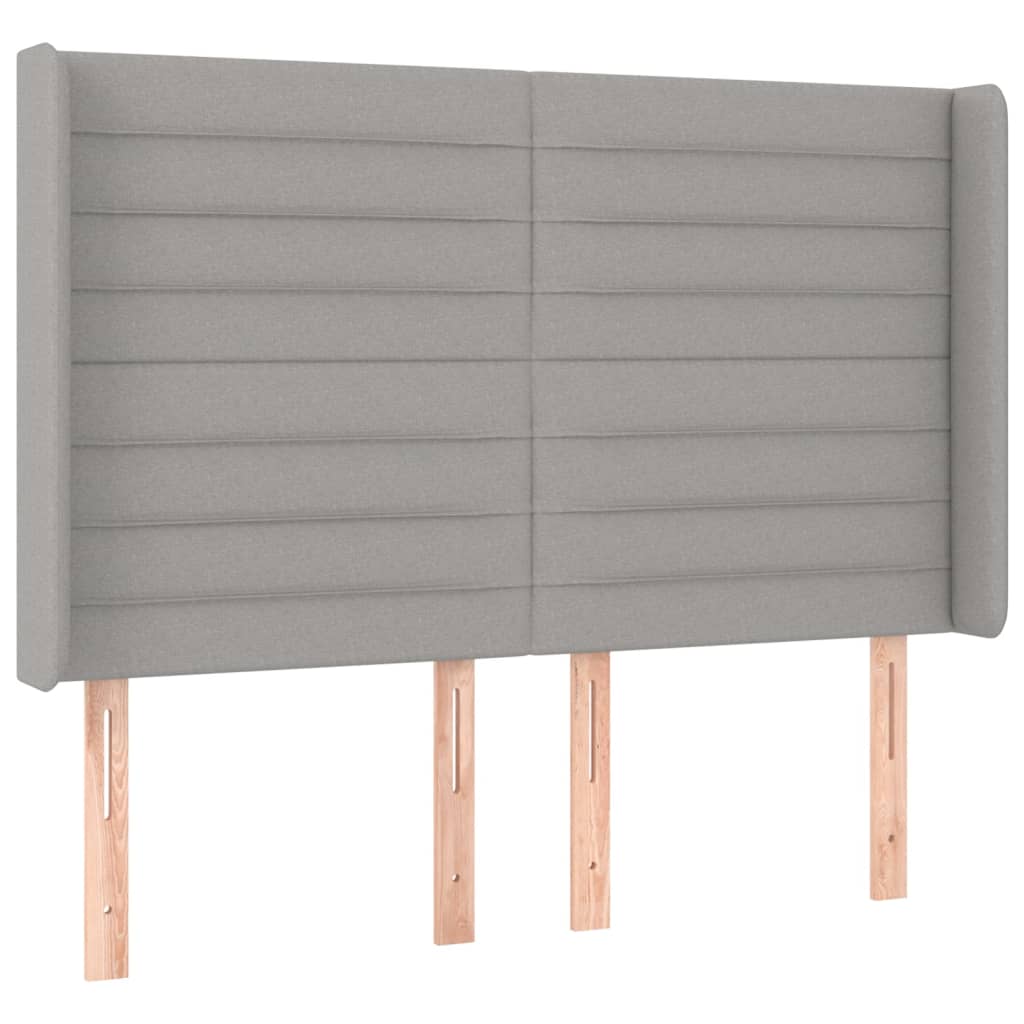 sengegavl med LED-lys 147x16x118/128 cm stof lysegrå