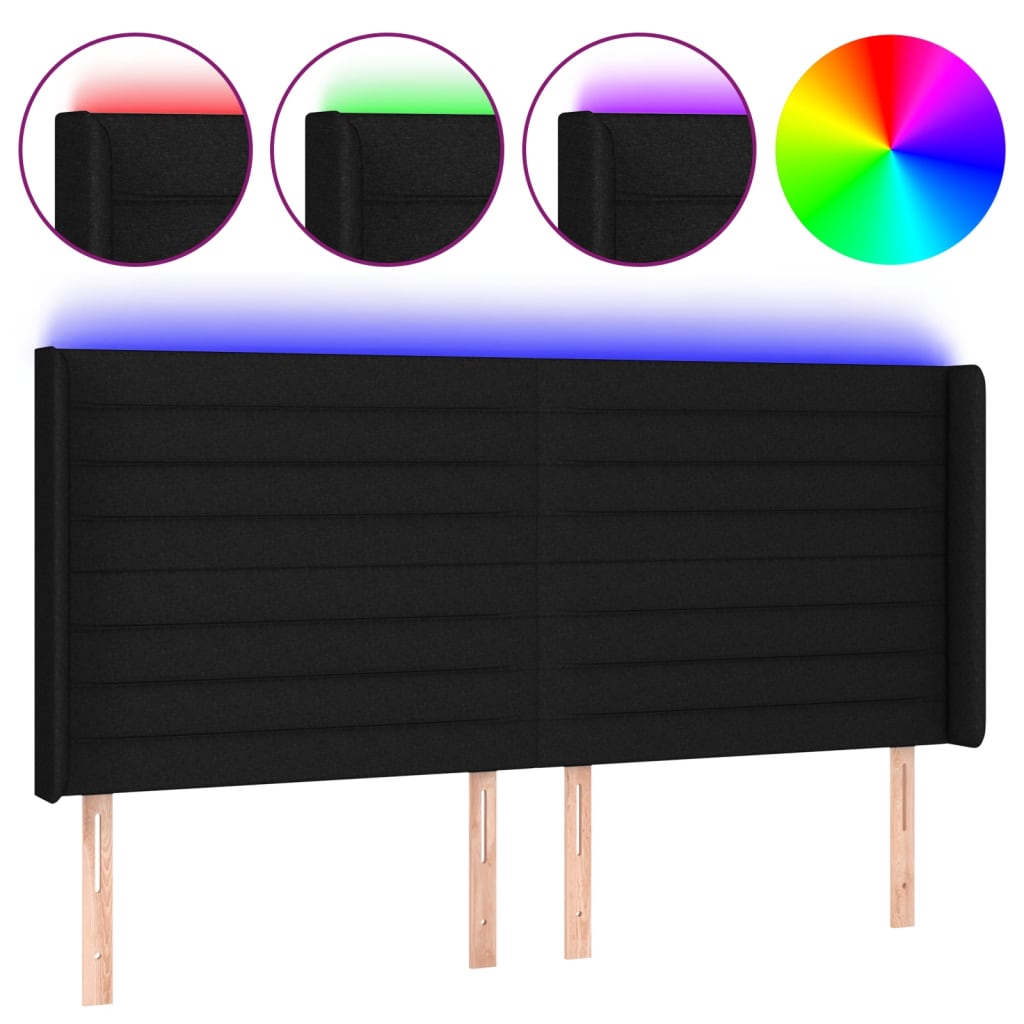 sengegavl med LED-lys 163x16x118/128 cm stof sort
