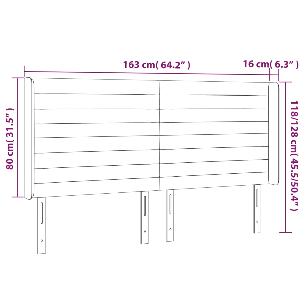 sengegavl med LED-lys 163x16x118/128 cm stof sort