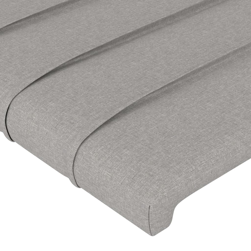 sengegavl med LED-lys 183x16x118/128 cm stof lysegrå