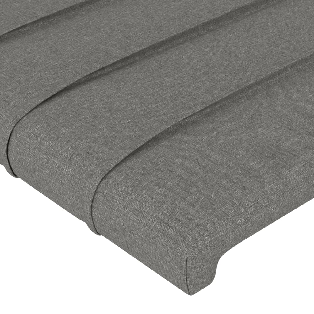 sengegavl med LED-lys 183x16x118/128 cm stof mørkegrå