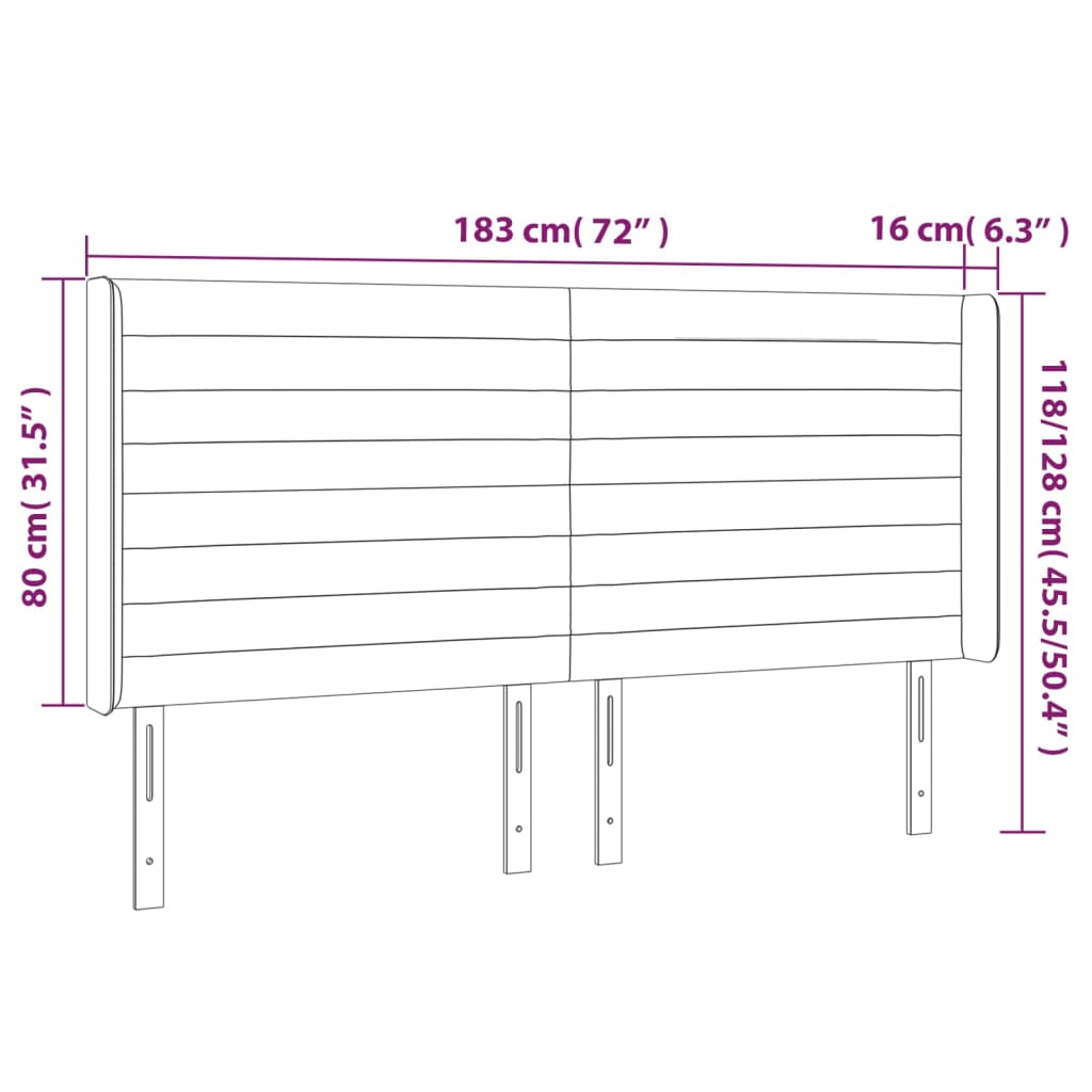 sengegavl med LED-lys 183x16x118/128 cm stof blå