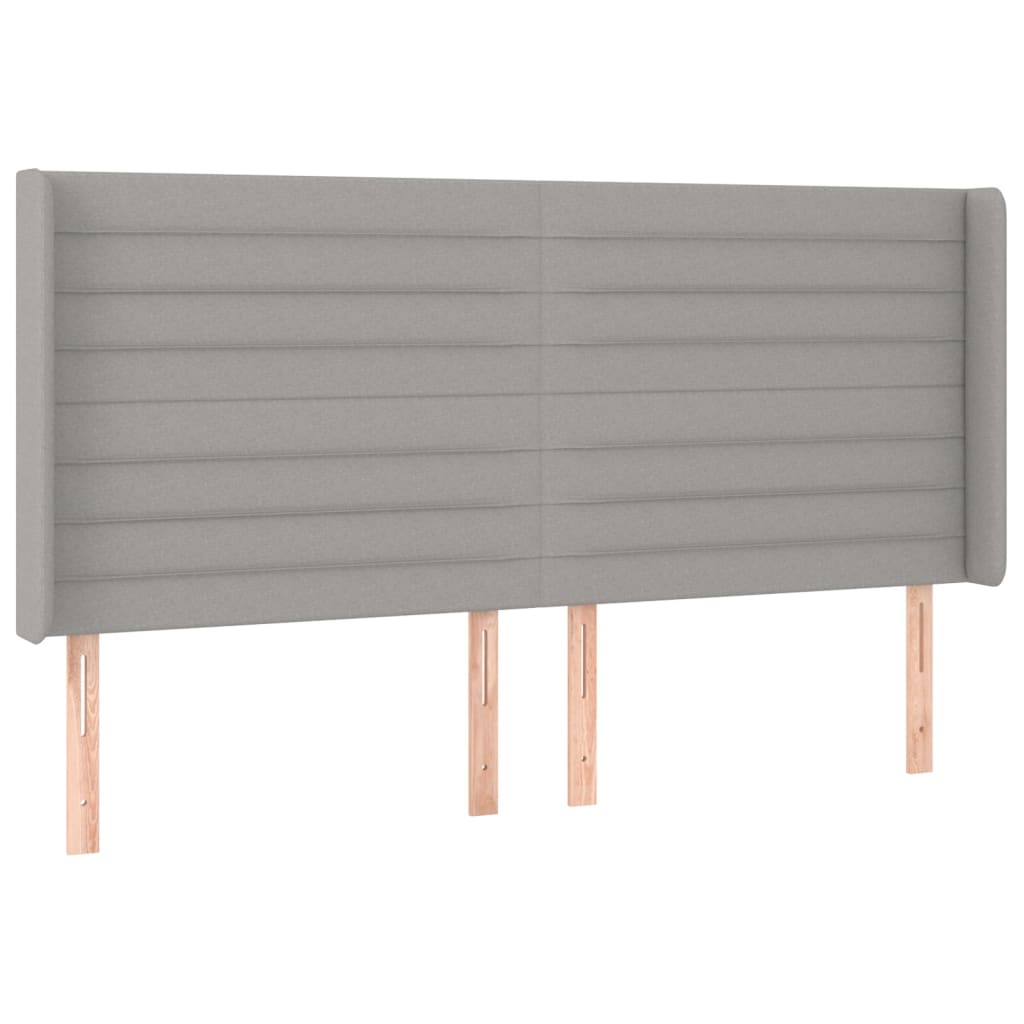 sengegavl med LED-lys 203x16x118/128 cm stof lysegrå