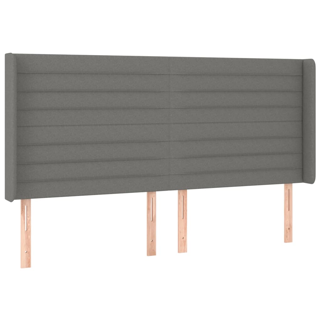 sengegavl med LED-lys 203x16x118/128 cm stof mørkegrå
