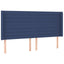 sengegavl med LED-lys 203x16x118/128 cm stof blå
