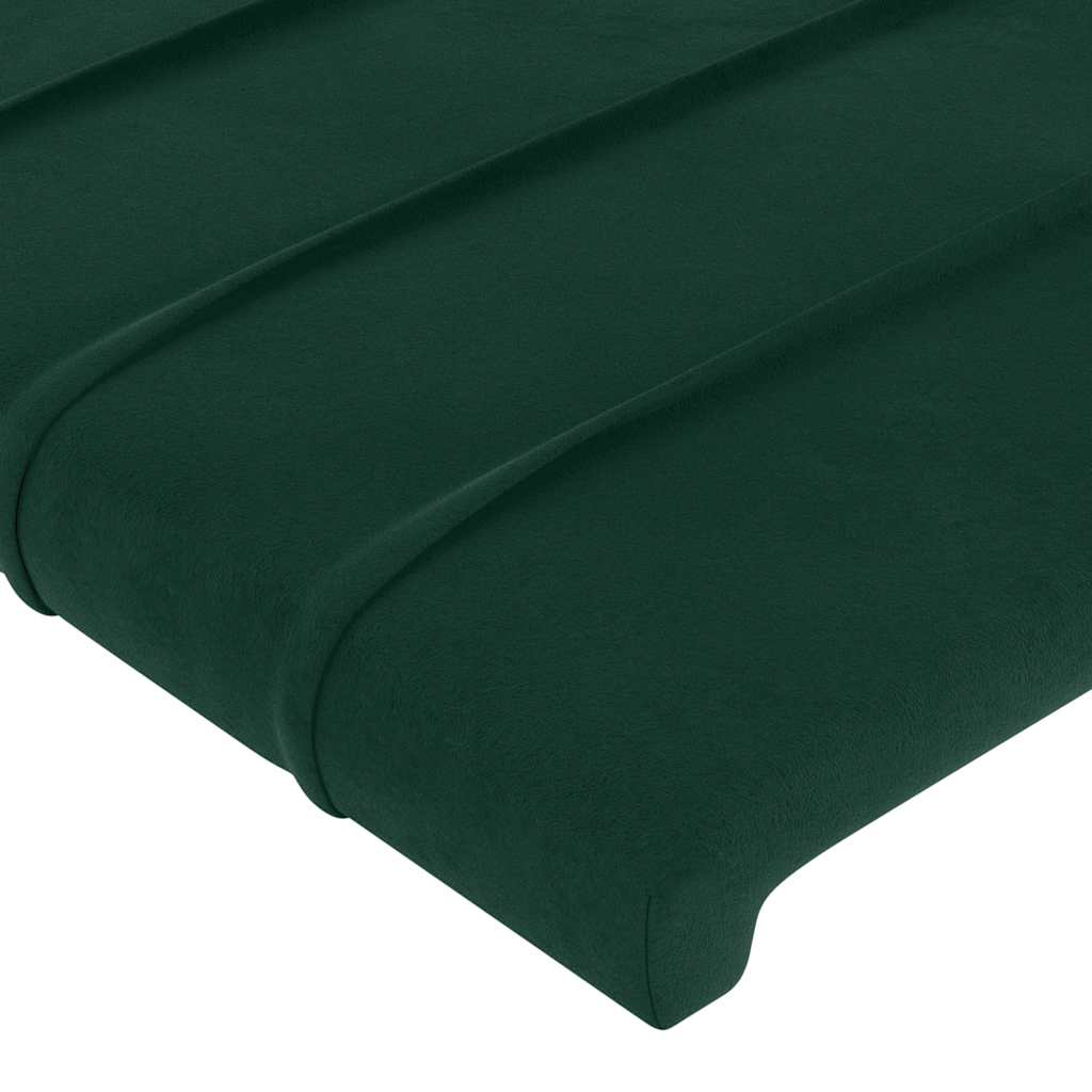 sengegavl med LED-lys 93x16x118/128 cm fløjl mørkegrøn