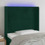 sengegavl med LED-lys 93x16x118/128 cm fløjl mørkegrøn