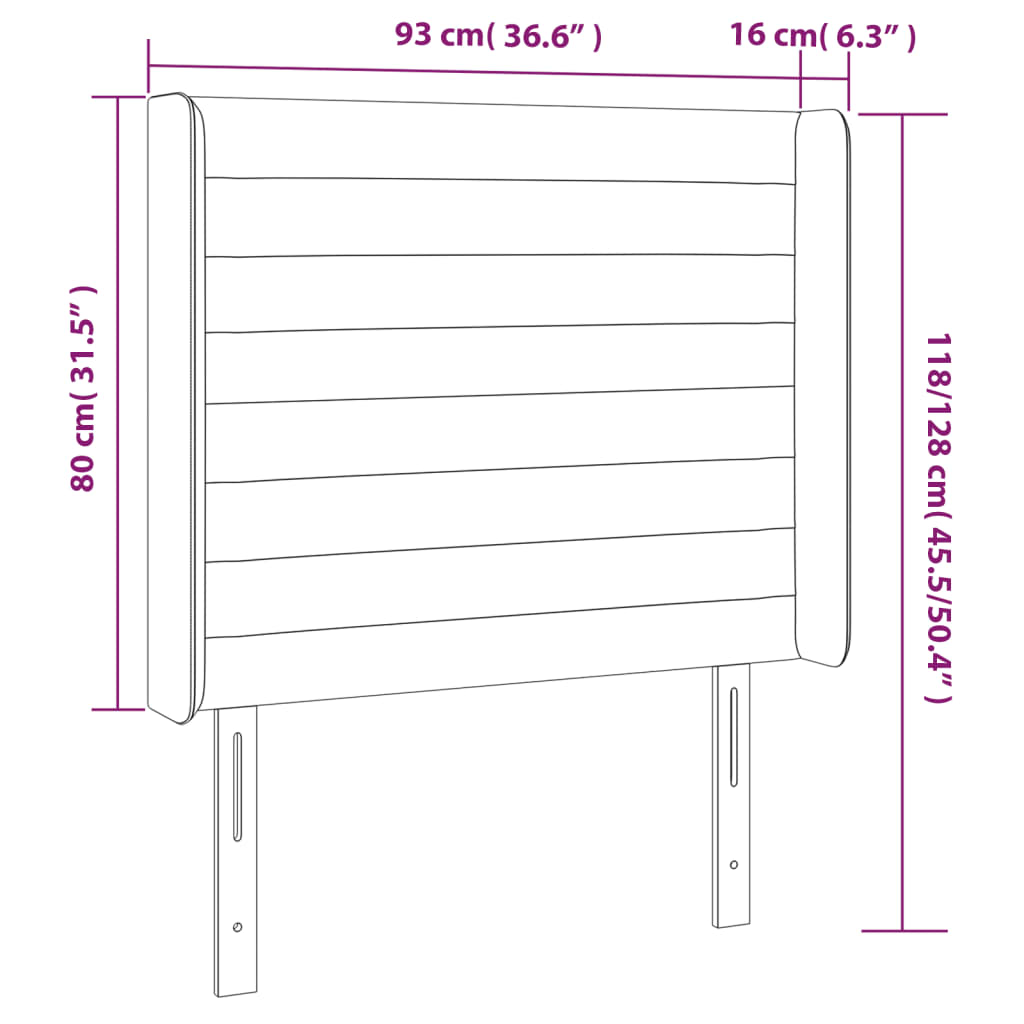 sengegavl med LED-lys 93x16x118/128 cm fløjl lyserød