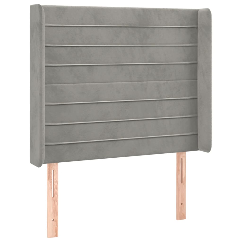 sengegavl med LED-lys 103x16x118/128 cm fløjl lysegrå